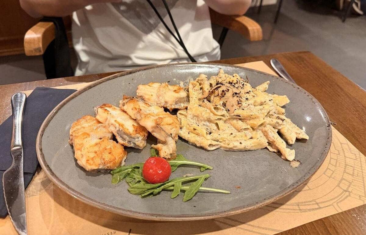 Plato de pollo con pasta cremosa servido en 4 Kantuna de Zadar