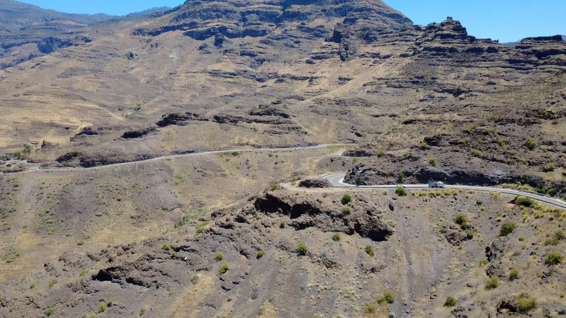 Carretera GC-200 serpenteando por la costa oeste de Gran Canaria