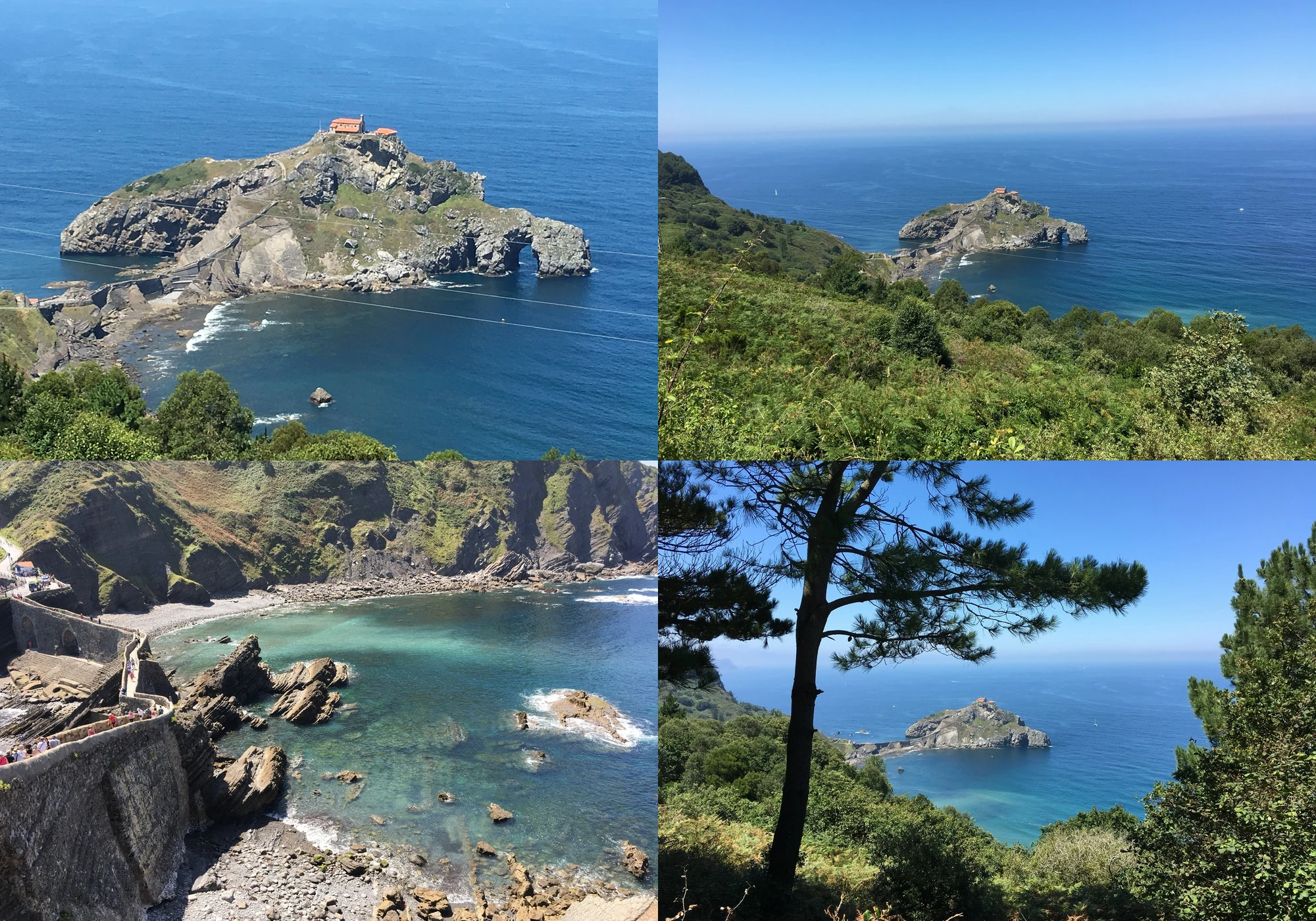 Collage con cuatro fotos de nuestra visita anterior a San Juan de Gaztelugatxe por tierra