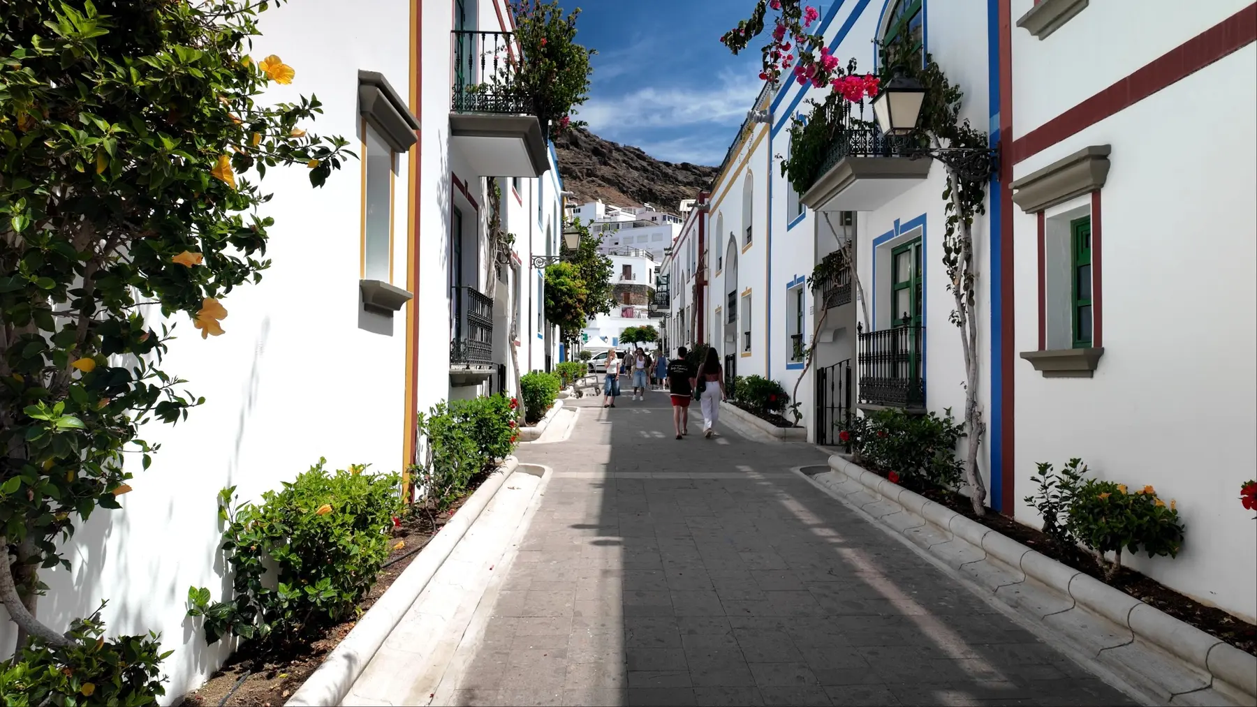Calle blanca y florida de Puerto de Mogán