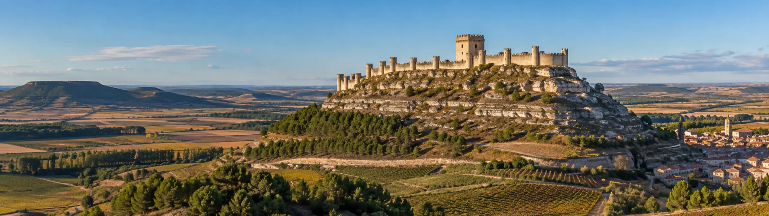 Castillo de Peñafiel sobre los viñedos y el paisaje de Castilla y León